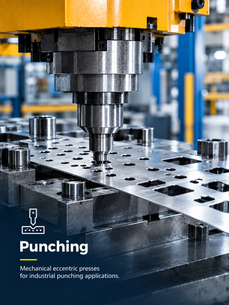 Mechanical eccentric press punching holes in sheet metal
